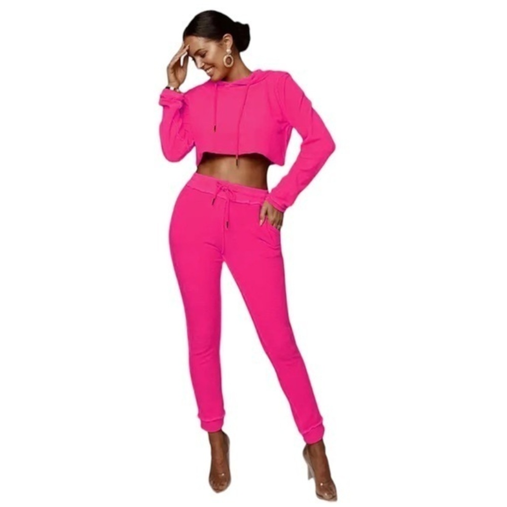 Women's Grey Reverse Sports Set Pants Crop Hoodie